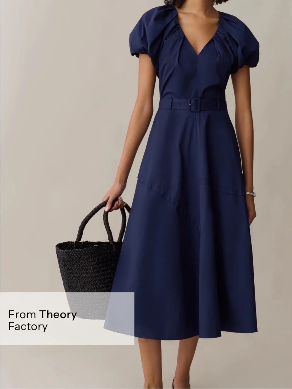 NWT o.p.t Vivianne Dress size 4 navy blue Few Moda belt midi cotton